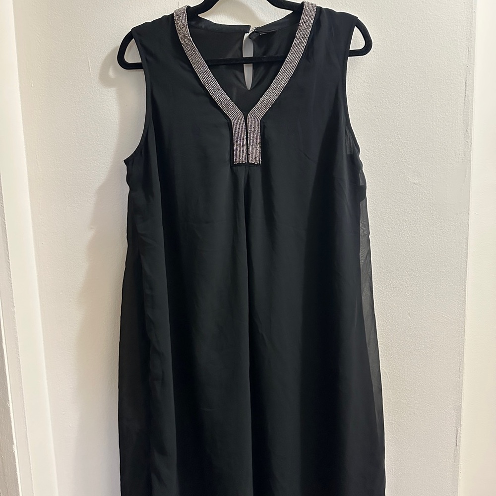 Black Sleeveless Dress with Embellished Neckline